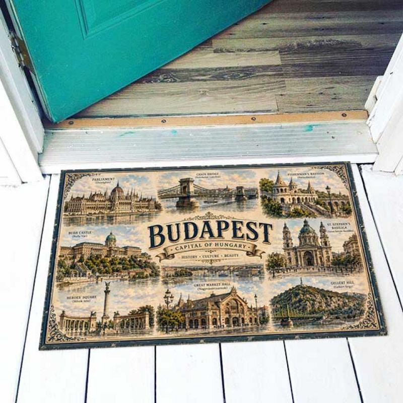 Hungary Lábtörlő - Budapest nevezetességei lábtörlő 40×60 cm – Capital of Hungary magyar ajándék