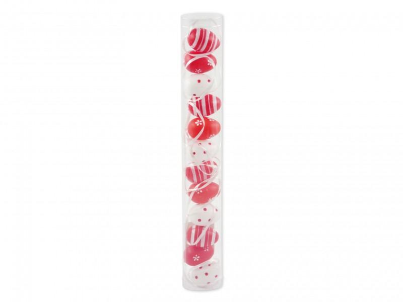 Húsvéti tojás akasztós piros/fehér 12db 4cm