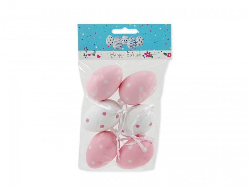 Húsvéti tojás fehér/rózsaszín pöttyös 6db 6cm