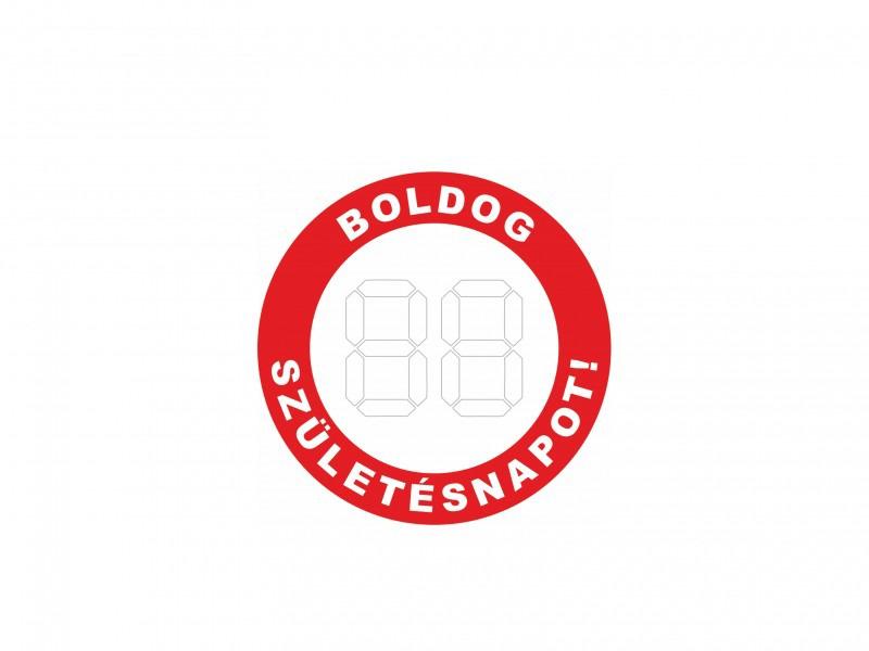 Hűtőmágnes kerek (írható évszám) Boldog Születésnapot piros 8cm fa