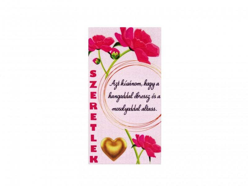 Hűtőmágnes „Szeretlek” virágos – 7,5×14 cm, rózsaszín