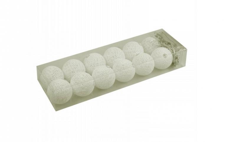 Izzósor 12Led 5cm 3 elemes gömb füzér meleg fehér/piros elem nem tartozék