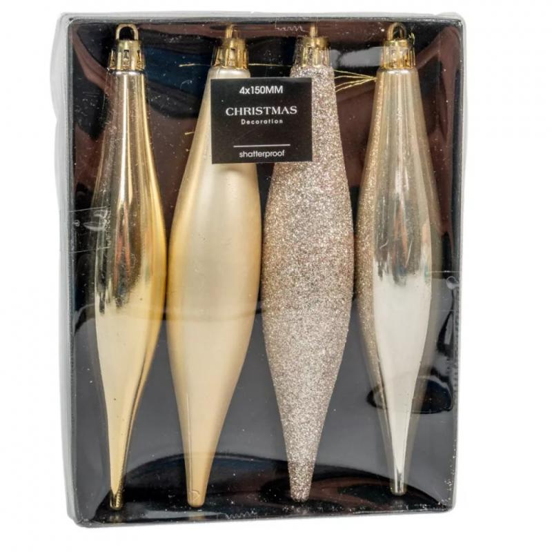 Jégcsap dísz műanyag krém- arany 15cm 4db-os