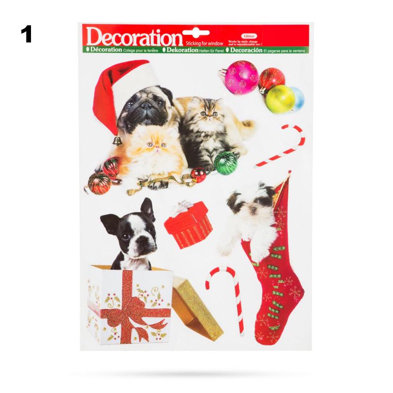 Karácsonyi ablakmatrica szett - háziállatos, glitteres - 2 féle