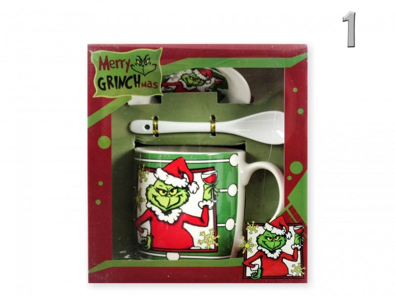 Karácsonyi bögre +alj +kiskanál Grinch 3dl