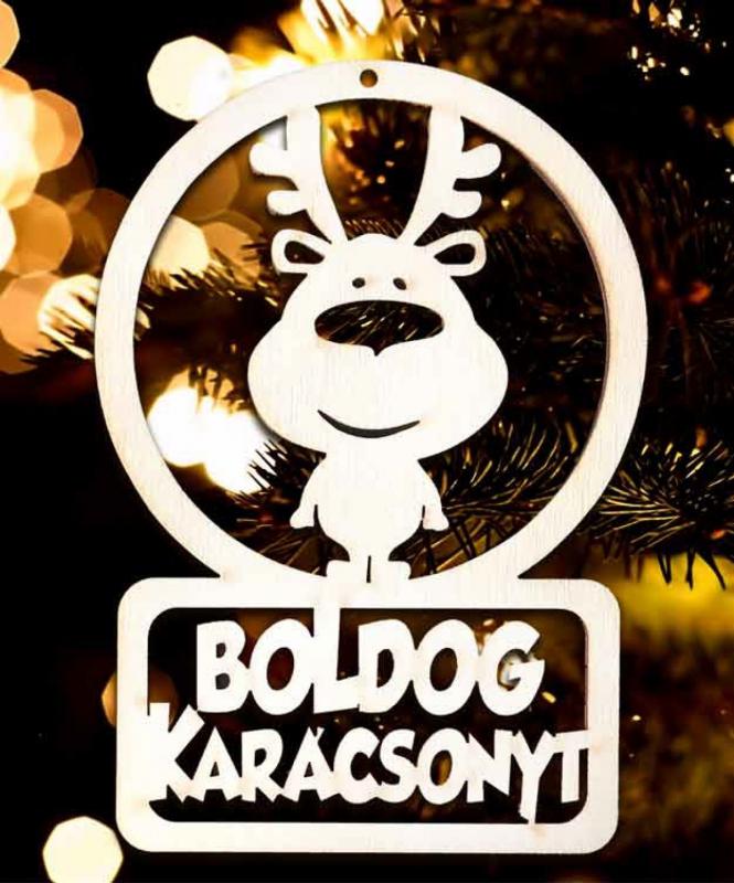 Karácsonyi Díszgömb - Boldog Karácsonyt Rénszarvas – Karácsonyfa díszek - Karácsonyi Ajándék Ötletek