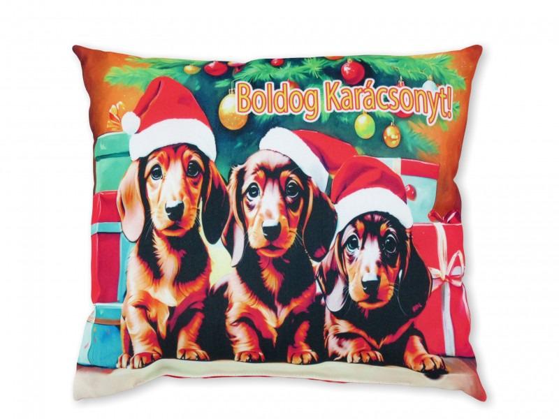 Karácsonyi díszpárna – tacskó mintával 30×26 cm