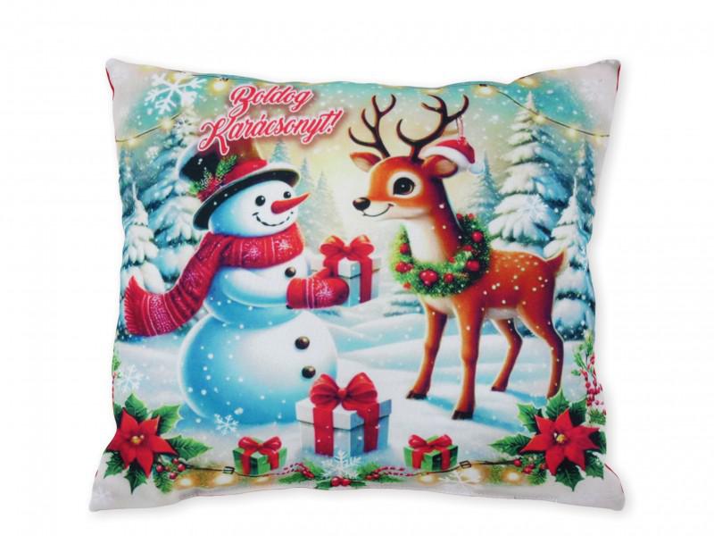 Karácsonyi díszpárna hóember+szarvas 30x26cm 004
