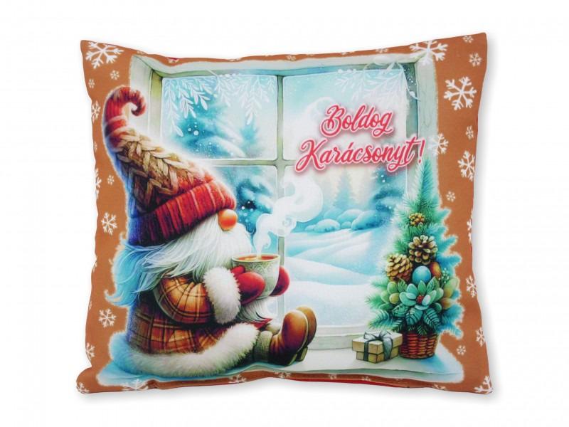 Karácsonyi díszpárna manó ablakban 30x26cm
