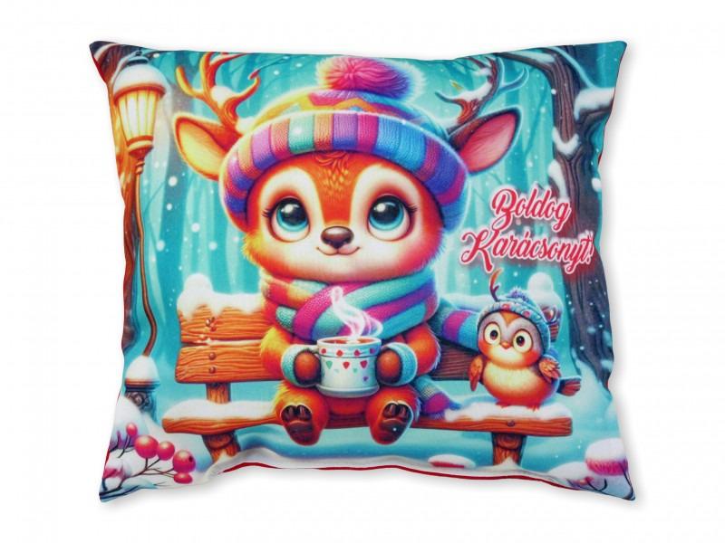Karácsonyi díszpárna szarvas+bagoly 30x26cm