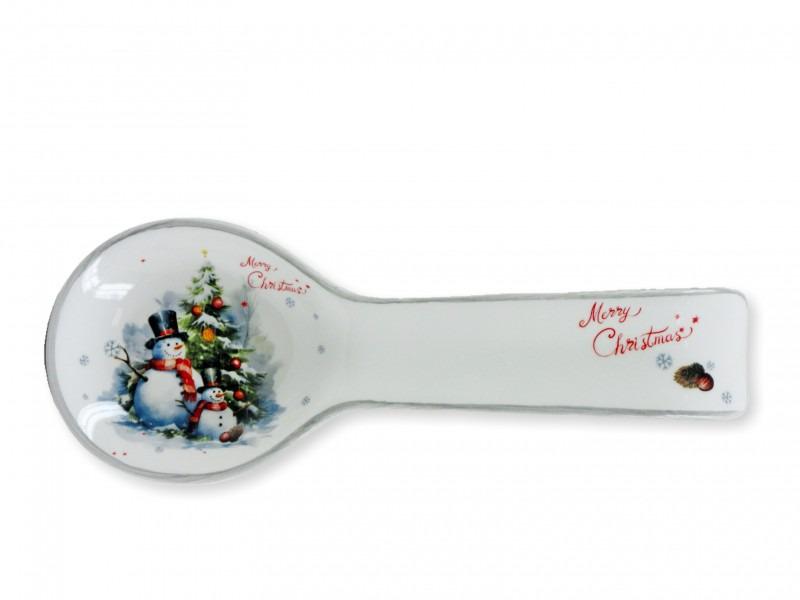 Karácsonyi fakanáltartó hóember 24cm