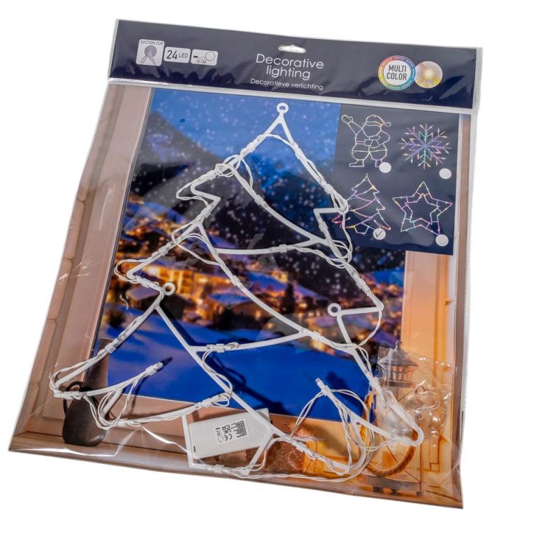 Karácsonyi fenyő figura sziluett LED-es elemes (elem nélkül) multi 42cm