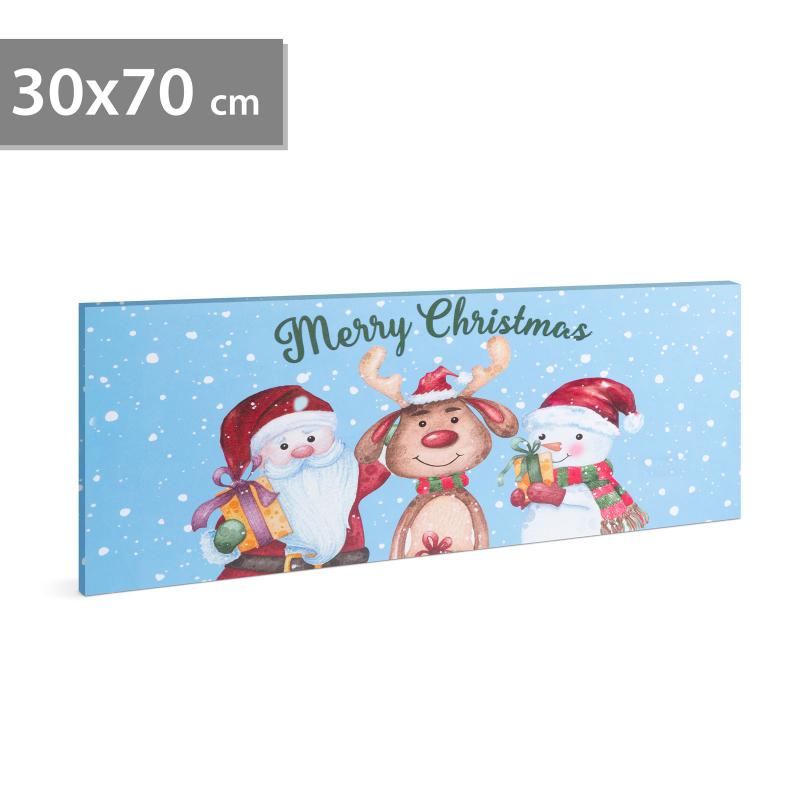 Karácsonyi LED-es hangulatkép-mikulás hóember rénszarvas - fali akasztóval, 2 x AA, 70 x 30 cm