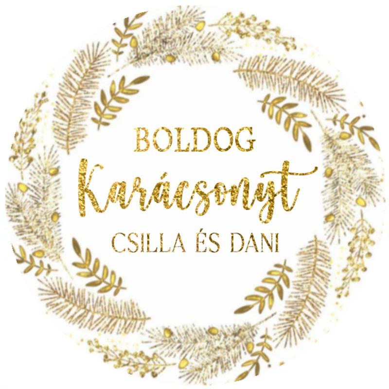 Karácsonyi matrica - Egyedi szöveggel ellátott személyre szabott- arany koszorú