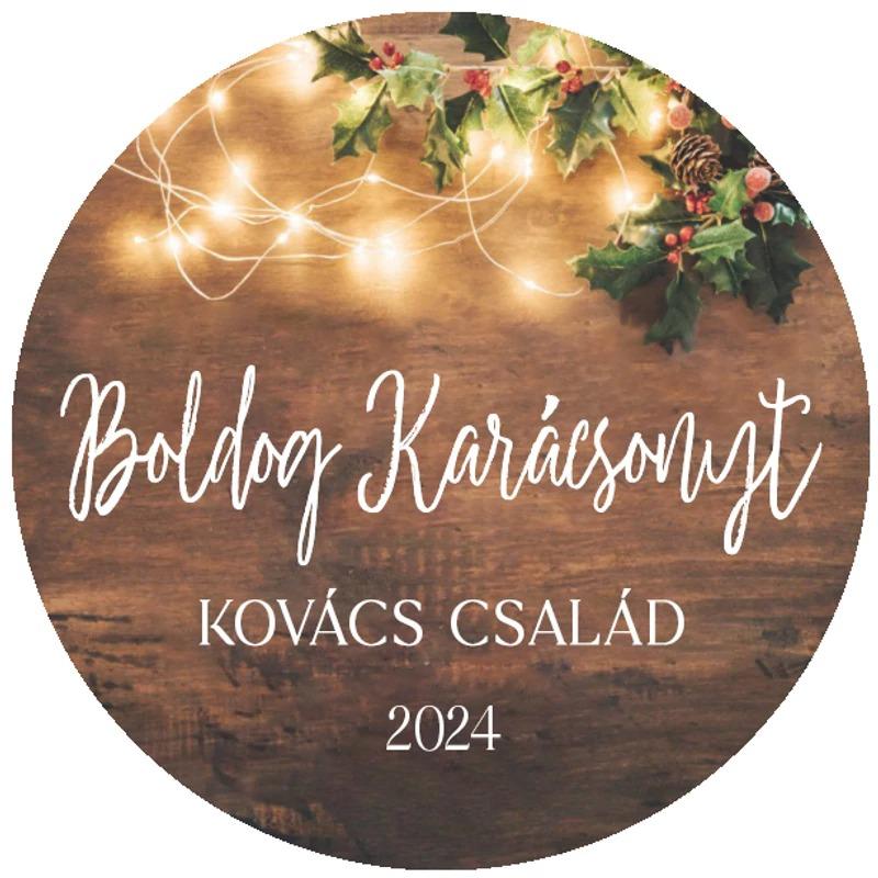 Karácsonyi matrica - Egyedi szöveggel ellátott személyre szabott- barna fényfüzérrel