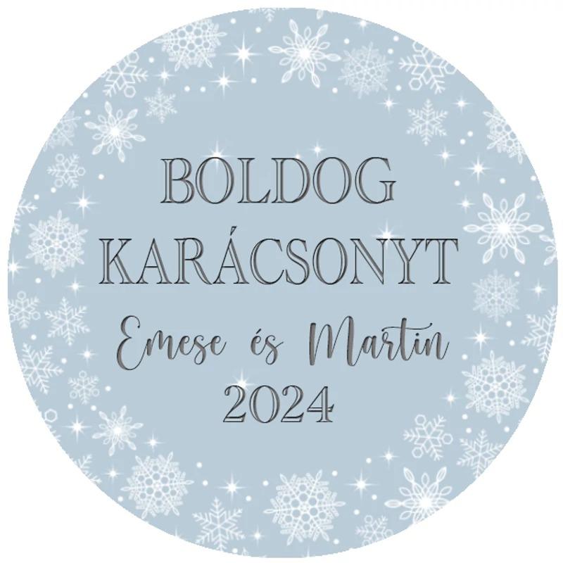 Karácsonyi matrica - Egyedi szöveggel ellátott személyre szabott- hópelyhes kék
