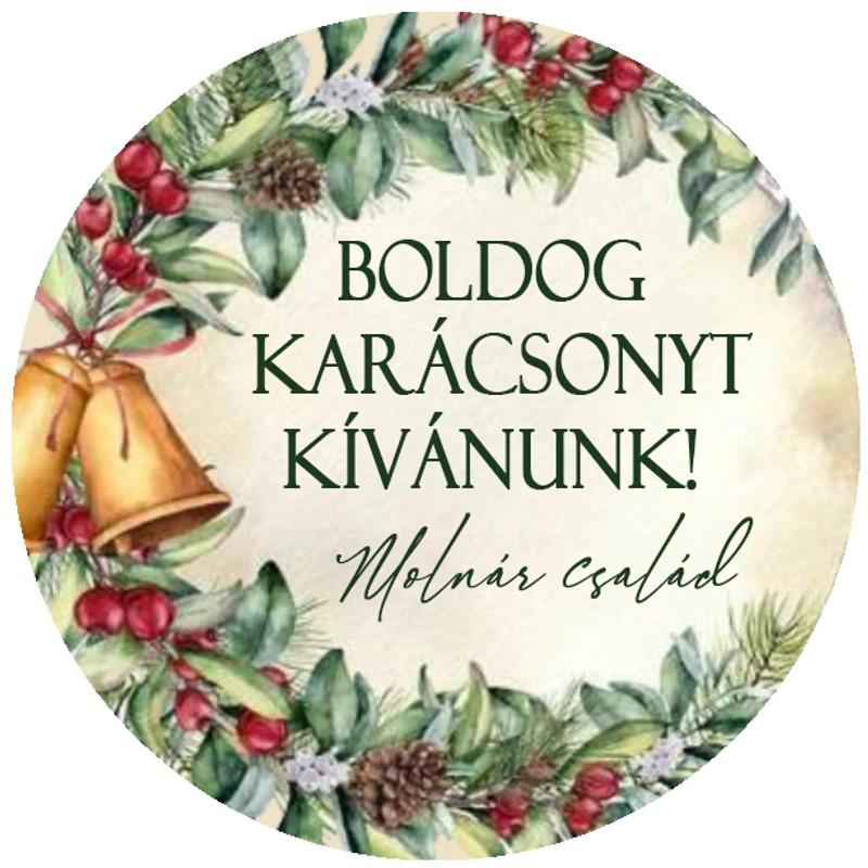 Karácsonyi matrica - Egyedi szöveggel ellátott személyre szabott- Karácsonyi csengő – vintage stílusú matrica