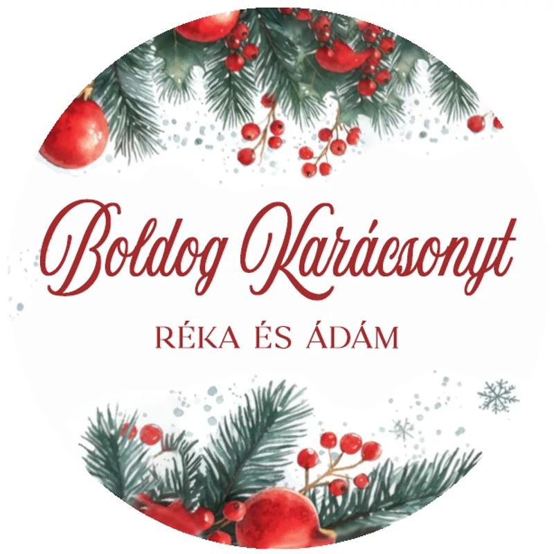 Karácsonyi matrica - Egyedi szöveggel ellátott személyre szabott- piros díszgömbös
