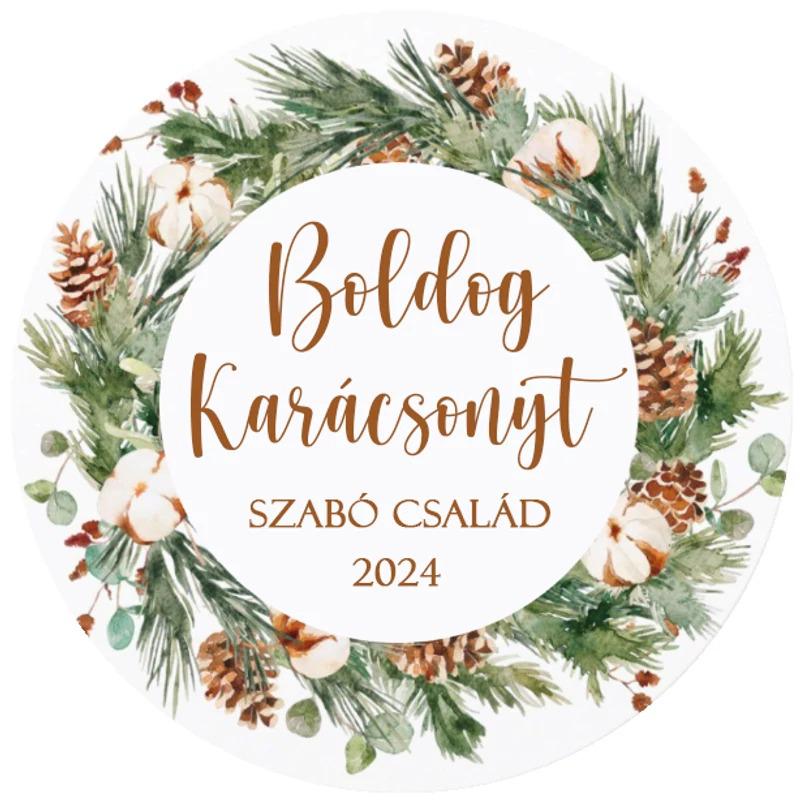 Karácsonyi matrica - Egyedi szöveggel ellátott személyre szabott- zöld koszorú