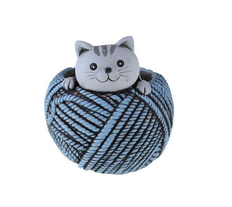 Kaspó cica kő 17.3*17.2*18.3cm kék