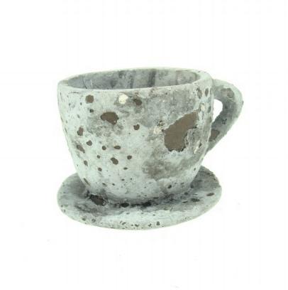 Kaspó csésze+alj kő 10*8*7cm szürke