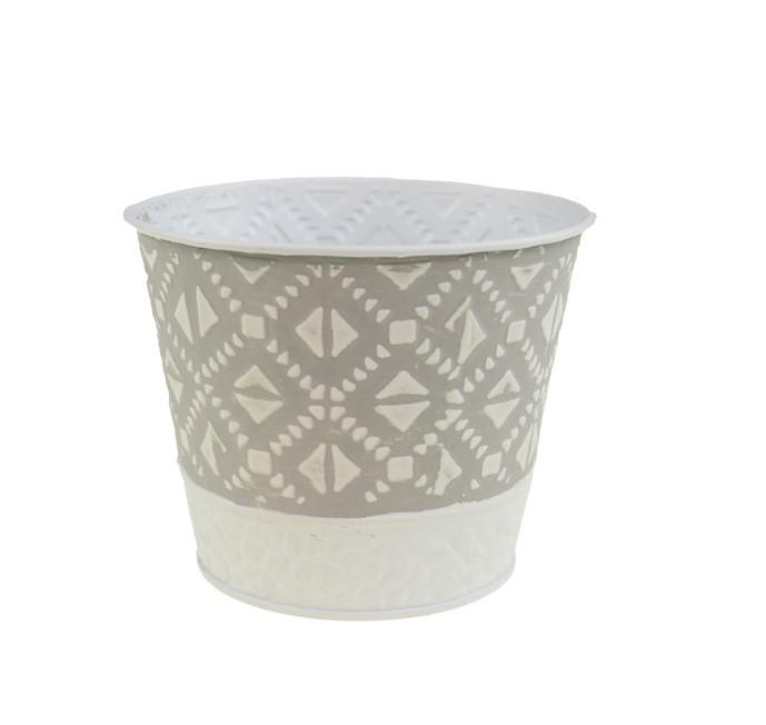 Kaspó fém 11.5/8.5*H9.5cm mintás krém