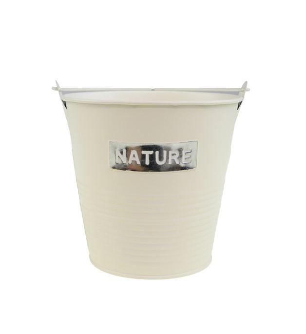 Kaspó fém 11.5/8.5*H9.5cm nature felirattal krém