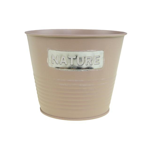 Kaspó fém 11.5/8.5*H9.5cm nature felirattal rózsaszín