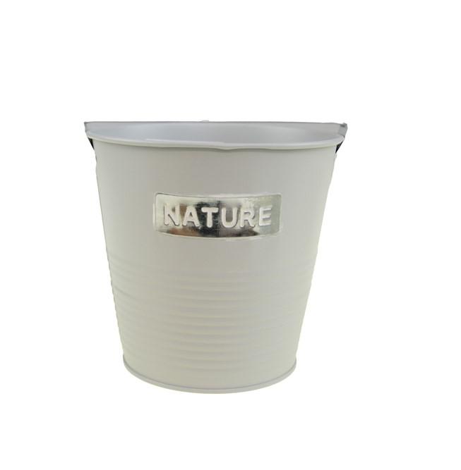 Kaspó fém 11.5/8.5*H9.5cm nature felirattal szürke