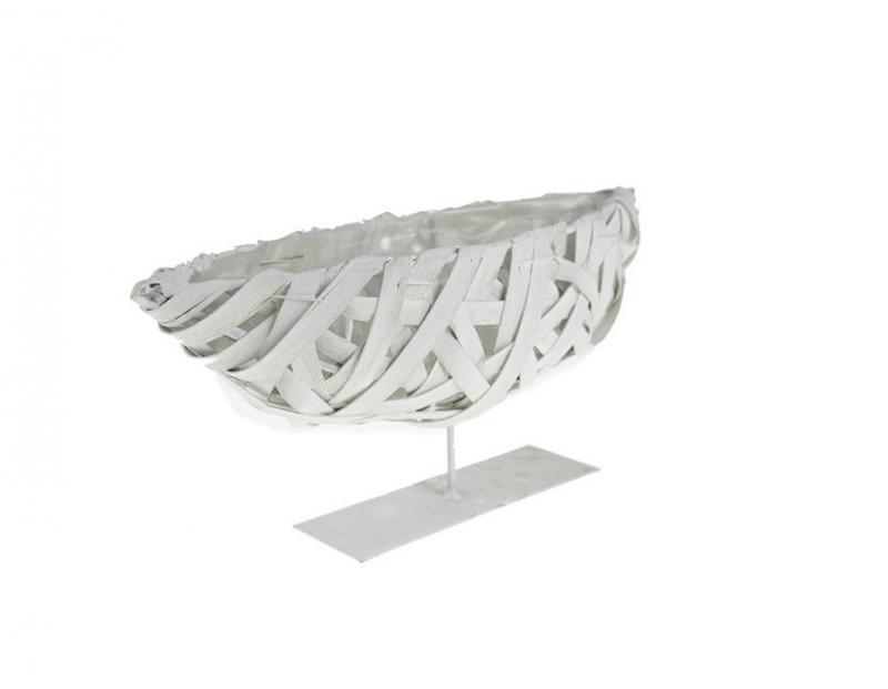 Kaspó háncs csónak alakú talpas 28*11*13cm fehér