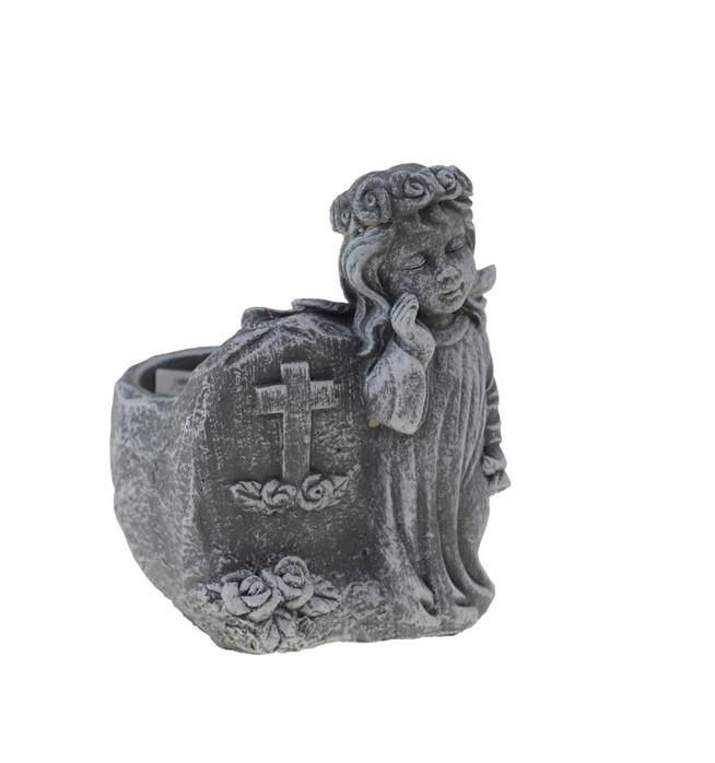 Kaspó kő 12x12x14cm angyallal sötét szürke