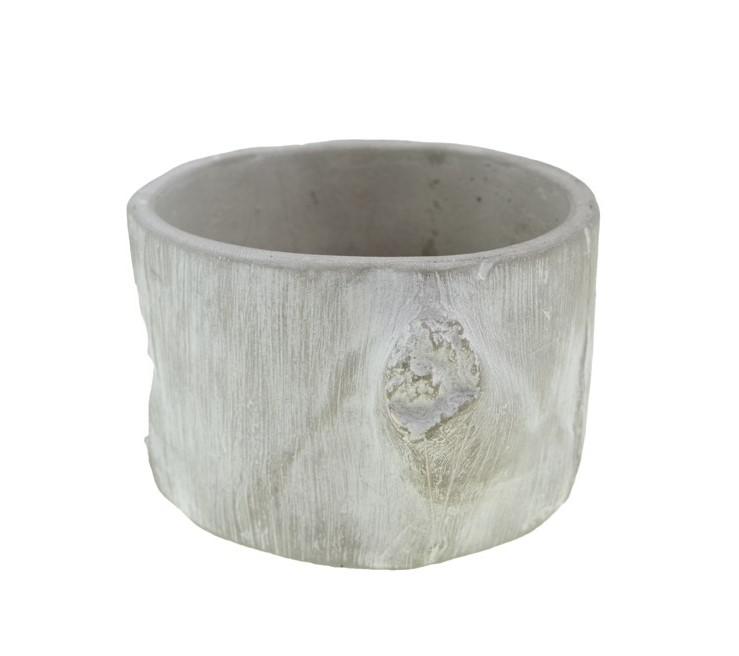 Kaspó kő 14*13,5*9,5cm fatörzs mintás mosott fehér