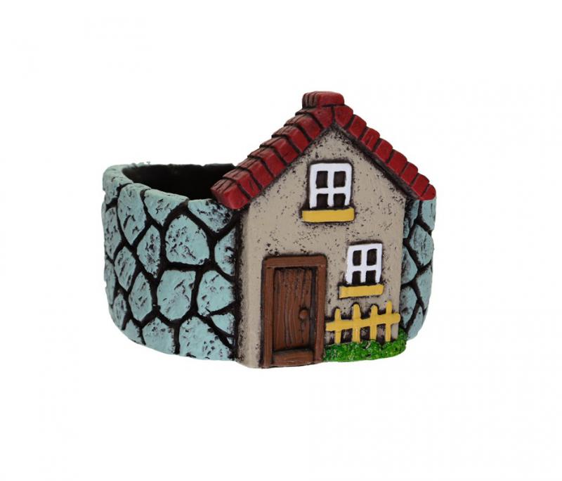 Kaspó kő 14.9*13*10.9cm házzal menta