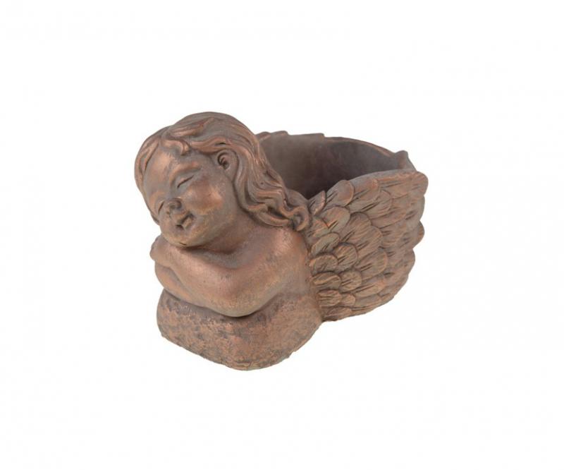 Kaspó kő 14x9.5x10.5cm ölelő angyallal arany