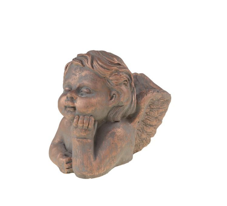 Kaspó kő 19x13x12cm könyöklő angyallal arany