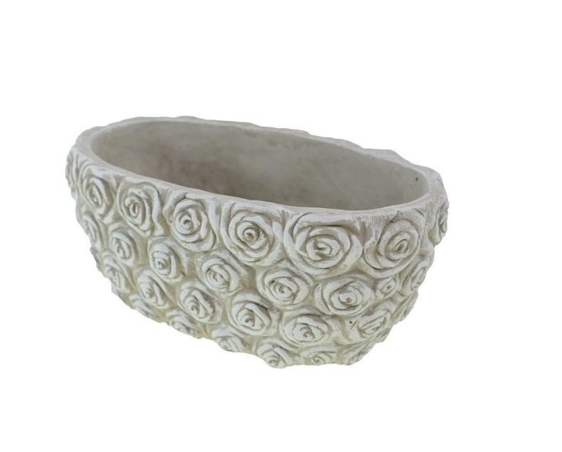 Kaspó kő 22,5*13*10cm rózsa mintás szürke