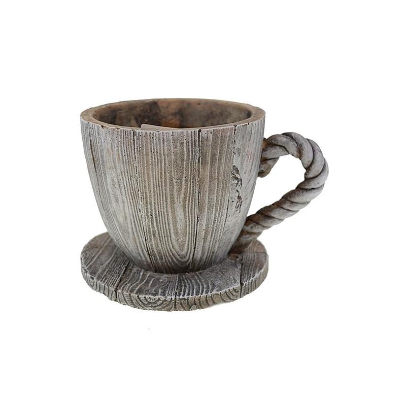 Kaspó kő csésze 11*9*7,5cm fa mintás szürke