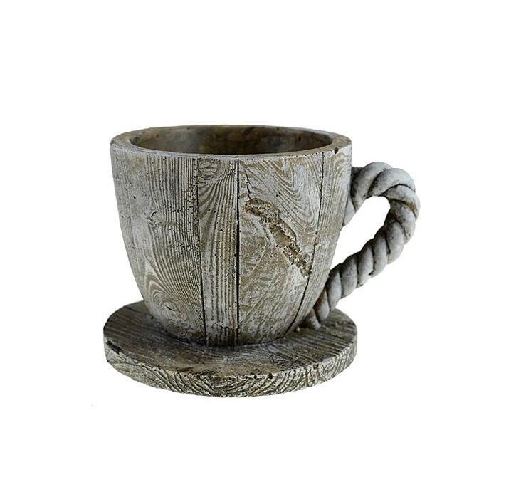 Kaspó kő csésze 15*11*9cm fa mintás szürke közepes
