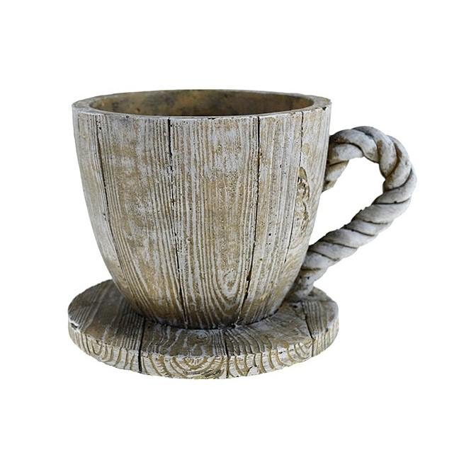 Kaspó kő csésze 17*13*11cm fa mintás szürke nagy