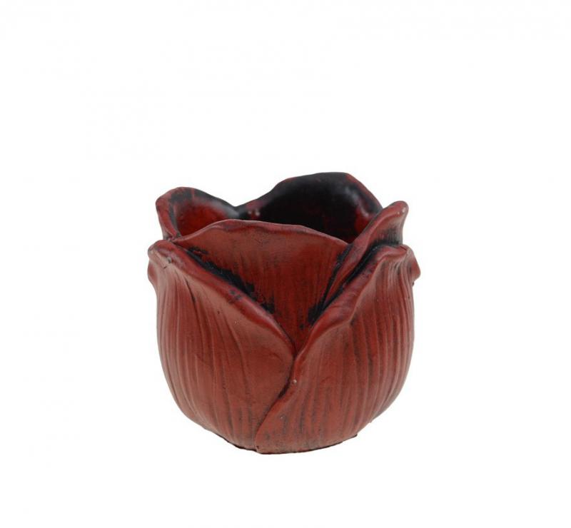 Kaspó kő rózsa 12.3*12.1*10.8cm piros