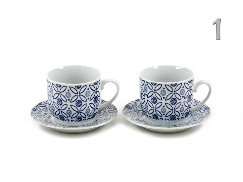 Kávés csésze és alj szett – 2+2 db kék geometriai mintás
