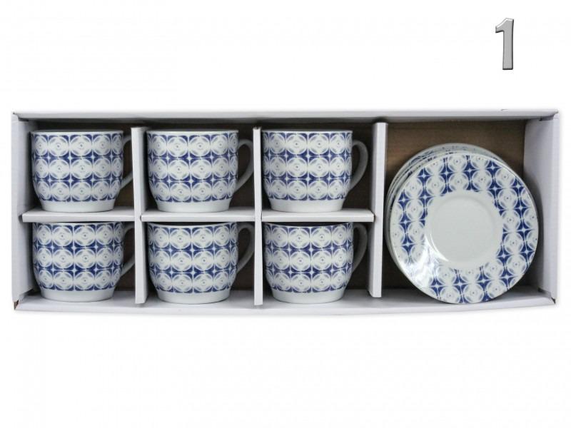 Kávés csésze és alj szett – 6+6 db kék geometriai mintás