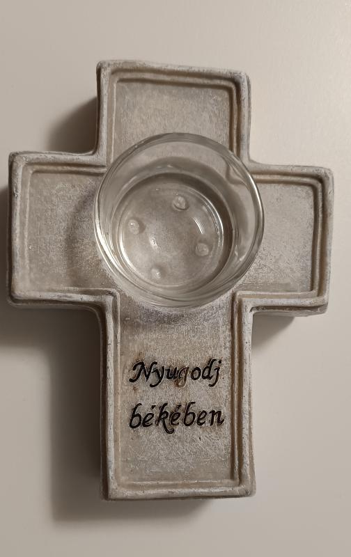 Kegyelet kereszt mécsestartóval  13,5x10x4 cm