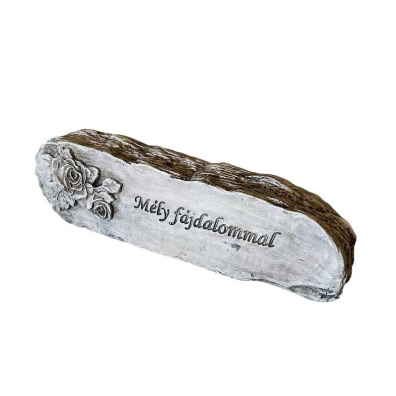 Kegyeleti tábla rózsával 20x3,5x6cm sírkő felirat 11 cm Mély fájdalommal feliratos szürke