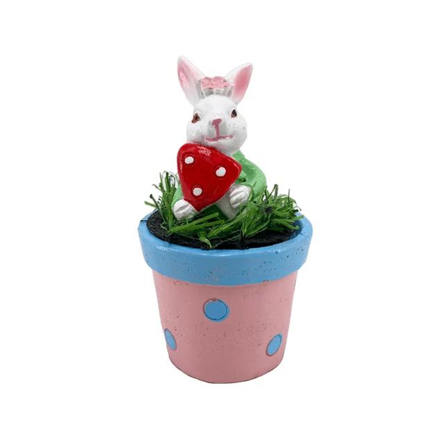 Kerámia nyúl + gomba vir.cserep rózsaszín 9,5cm