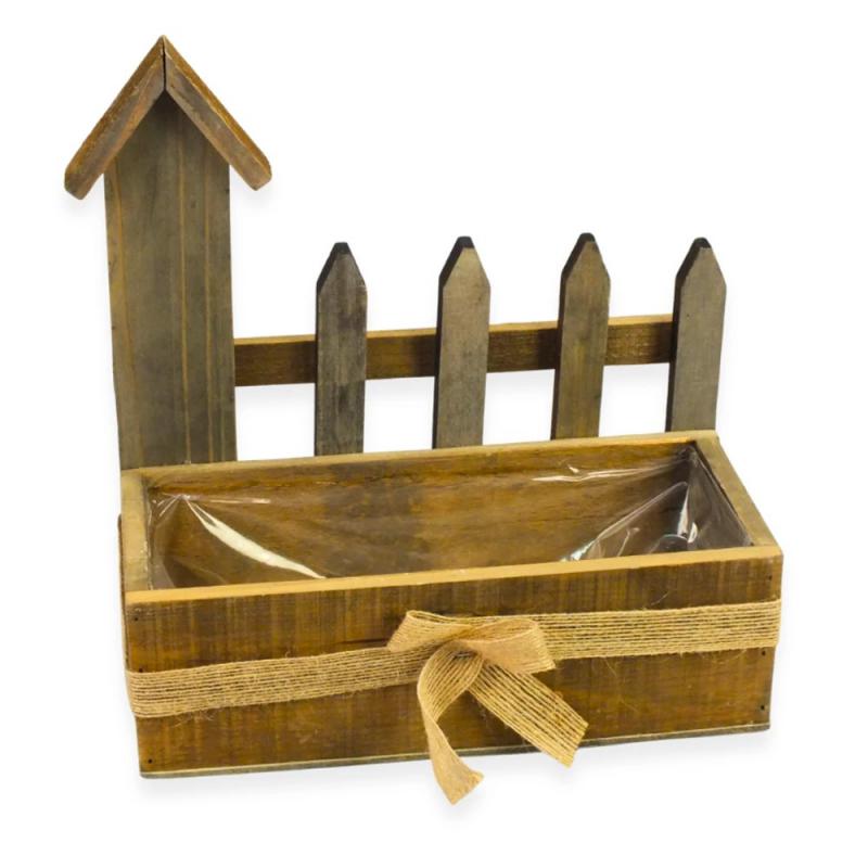 Kerítéses bélelt fa virágtartó barna 18-27