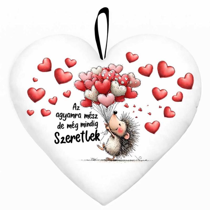 Kicsi szív párna (25×21 cm) Az agyamra mész, de még mindig szeretlek (sünis) | Valentin napi ajándék