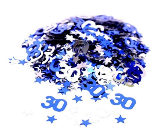 Konfetti, metál kék és ezüst, 30-as, 14 g/csomag