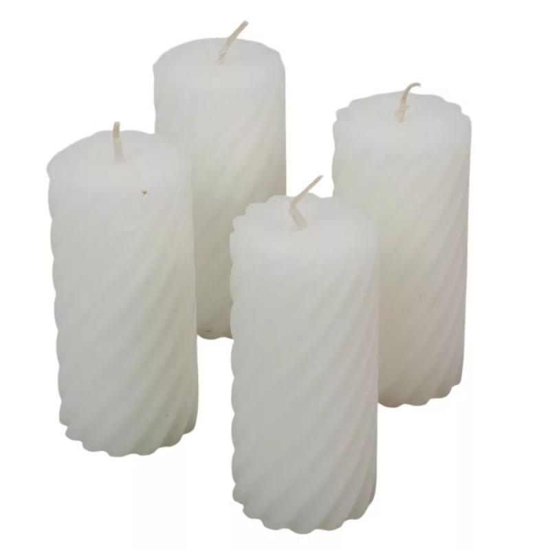 Kontúrozott csavart henger gyertya 55x100mm fehér 4db/csom (db ár)