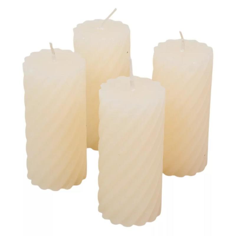 Kontúrozott csavart henger gyertya 55x100mm ivory 4db/csom (db ár)